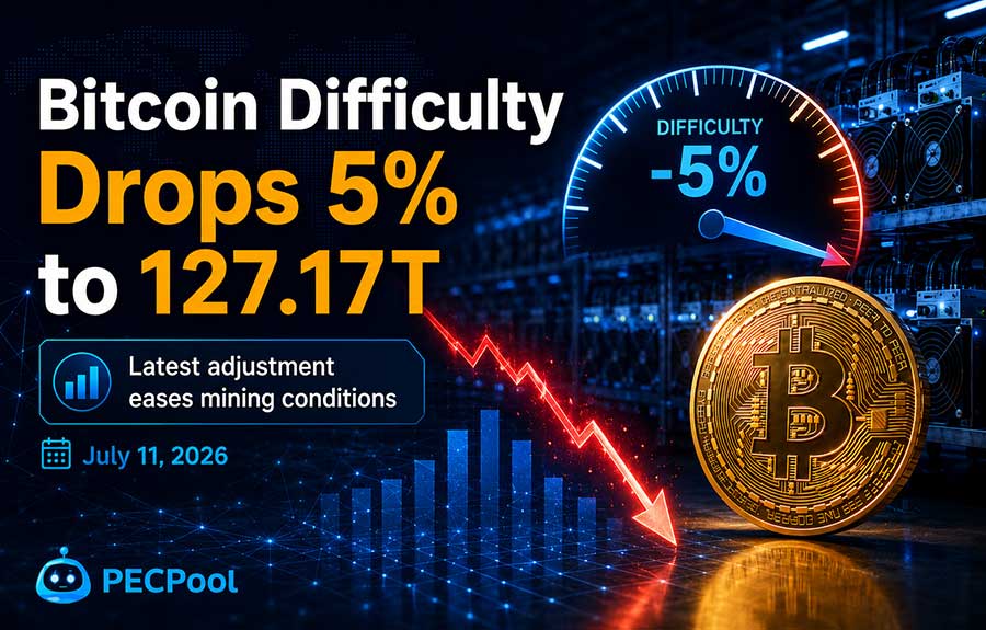 Bitcoin Mining Difficulty Drops 5% to 127.17 Trillion